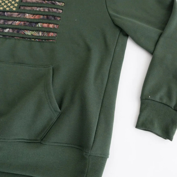 Mossy Oak Green And Brown Camo Patriotic Flag Hooded Pullover Sweater Large - Picture 9 of 10